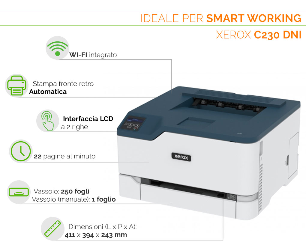 Xerox c230 dni stampante ideale per smart working 